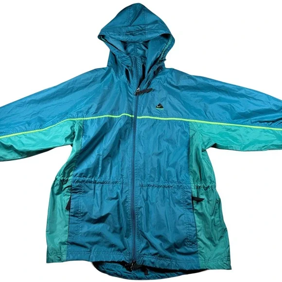 VTG Y2K Nike ACG Mens M Teal Colorblock Hooded Windbreaker Jacket Gorpcore - Picture 2 of 9